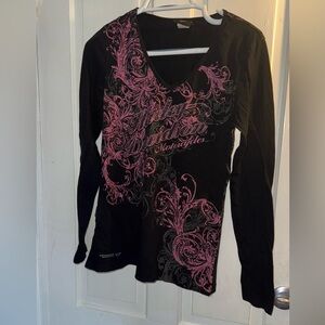 Harley-Davidson Black and Pink Long Sleeve Top